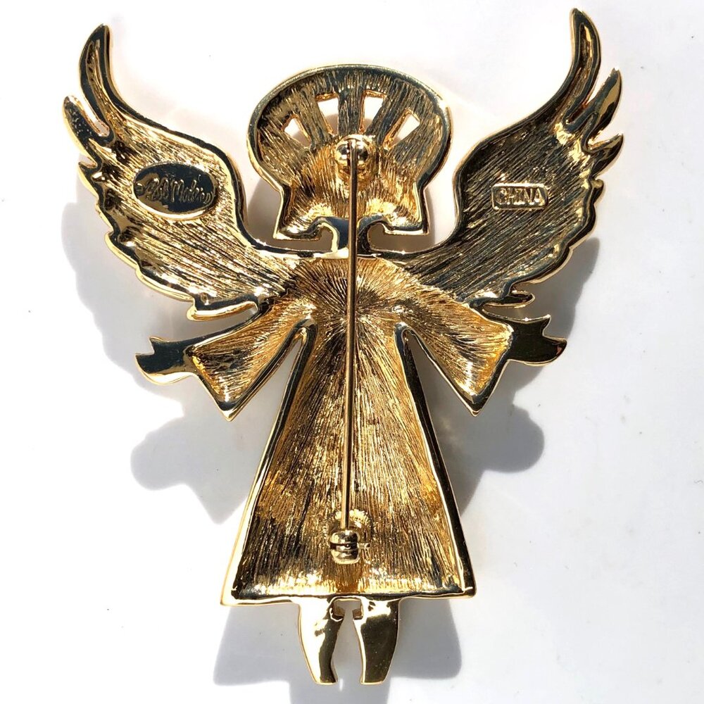Bob Mackie Angel Pin Mosaic Enamel Gold Tone Brooch Guardian Angel Vintage 80s - Picture 2 of 16